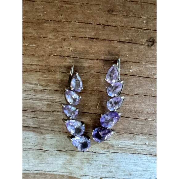 Sterling Silver Amethyst Teardrop Climber Earrings - Picture 2 of 6